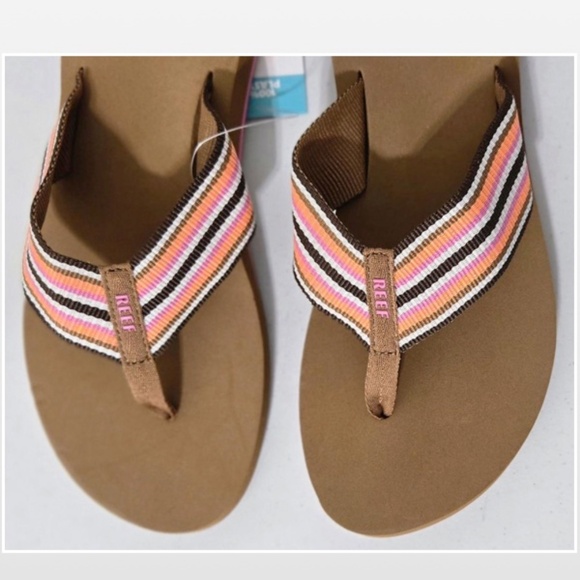 New Reef Flip Flops Womens Size 10 Slip On Brown Pink Stripe Beach NWT - Picture 9 of 16